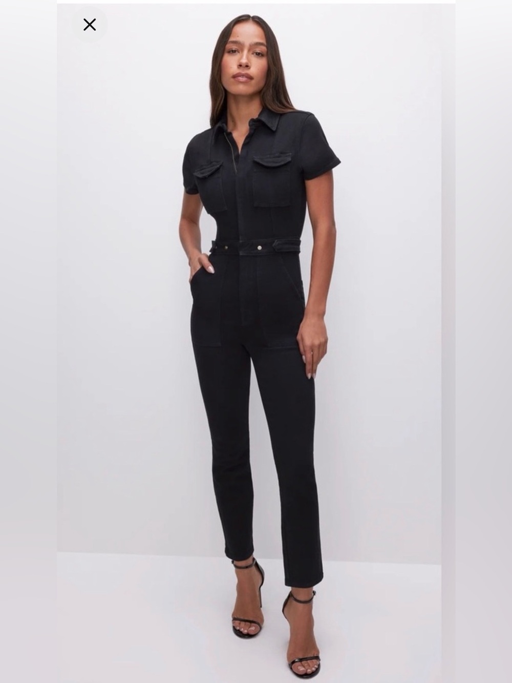 Good American Rinsed black Denim Fit For Success Jumpsuit. XL stretch denim